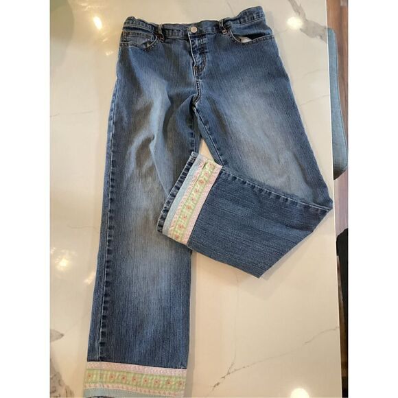 Lilly Pulitzer Girls Sz 12 Jeans Ribbon Hem Stretch - Picture 1 of 8